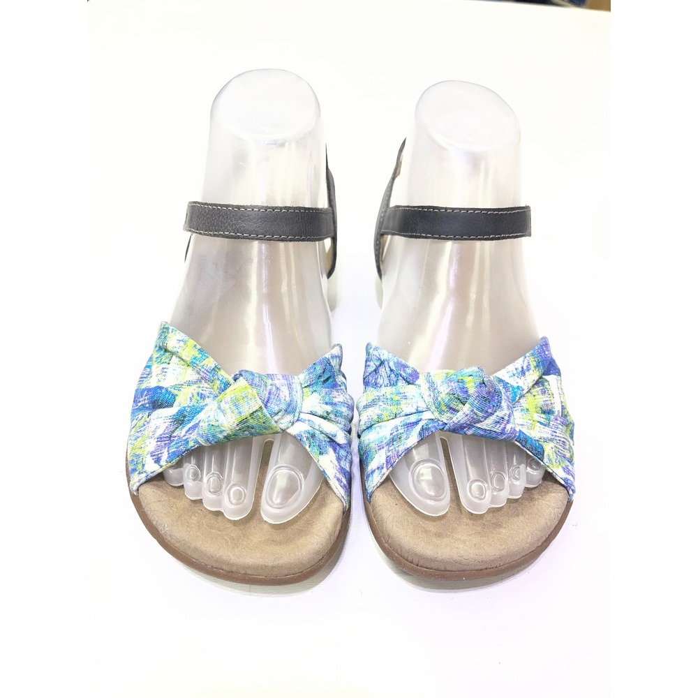 Taos Knotty Blue Green Watercolor Print Flat Sandals Womens 7 KNT-13537